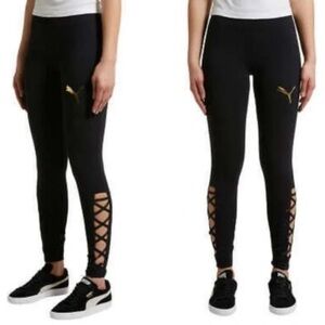 Puma Black and Gold Leggings with Criss-Cross Lacing
